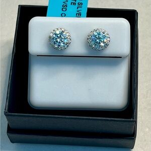 🆕 Sterling Silver Round Halo Stud Earrings with Moissanite 8.5mm - $599 retail